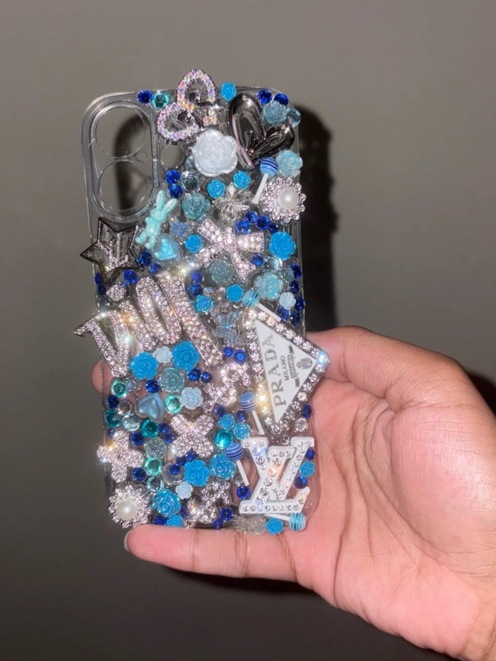 Decorative Blue Rhinestone iPhone Case with Designer Accents